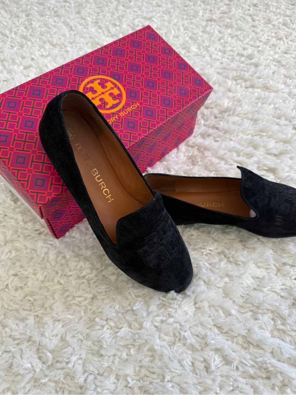 Tory Burch Black Suede Logo Loafers
